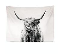 Ulticool - Tapisserie Murale Décorative Chambre - Highlander Ecossais Noir Blanc - 200 x 150 cm Grand - Papier Peint Tissu - Tapestry Aesthetic Wall - Décoration Panoramique