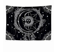 Ulticool - Tapisserie Murale Décorative Chambre - Soleil Lune Mandala Noir Blanc Tarot - 200 x 150 cm Grand - Papier Peint Tissu - Tapestry Aesthetic Wall - Décoration Panoramique