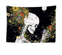 Ulticool - Tapisserie Murale Décorative Chambre - Squelette Fleurs Psychédélique Nature - 200 x 150 cm Grand - Papier Peint Tissu - Tapestry Aesthetic Wall - Décoration Panoramique