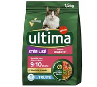 Ultima Croquettes pour chat adulte stérilisé sensible – Truite & orge – 1,5 kg