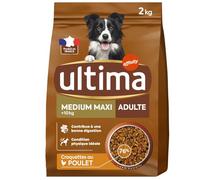 Ultima - Croquettes Chien Adulte Medium Maxi, Savoureuses au Poulet, Digestion Facilitée 2kg - Lot de 3
