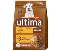 Ultima - Croquettes Digestes pour Chiens Petits <10kg, Saveur Saumon Gourmande (Sac 1,35kg) - Le Lot De 3