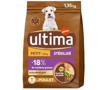 Ultima - Croquettes Équilibrées et Savoureuses pour Chien Adulte Petit <10kg Stérilisé, Saveur Poulet, 1,35kg - Lot de 3
