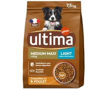 Ultima - Croquettes Light pour Chien Adulte Medium Maxi (+10kg), Digestion Facile au Poulet (Sac 7,5kg) L'unité