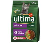 Ultima - Croquettes pour Chat Adulte Stérilisé Boeuf | Savoureux et onctueux | Idéal pour Une Alimentation équilibrée | Le Sac d'1.5kg | Lot DE 3