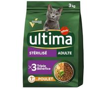 Ultima - Croquettes pour Chat Adulte Stérilisé, Saveur Poulet Appétissante, Sac Pratique 3kg - Le Lot De 2