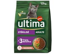Ultima - Croquettes pour Chats Stérilisés Au Saumon, À L'Orge, 1.5kg - Lot De 3