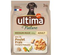 Ultima - Croquettes Savoureuses au Poulet, Nutrition Complète pour Chien Adulte Medium/Maxi, Sac 3kg - Lot de 2