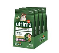 Ultima Lot de 4 Boules de Poils Dinde, Nourriture sèche pour Chats, Lot de 4 x 1,5 kg, Total 6 kg
