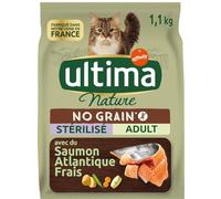 ULTIMA NATURE - Croquettes Sans Céréales Saveur Saumon, Nourriture Savoureuse pour Chat Adulte Stérilisé, 1,1kg - Lot De 3