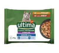 Ultima - Pâtée Savoureuse pour Chat Adulte Stérilisé, Poulet et Bœuf Fondant (4x70g) - Lot de 4 - Vendu par Lot