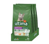 Ultima Stérilisé Adulte Saumon, Nourriture sèche pour Chats, Pack de 3 x 3 kg, Total 9 kg