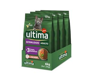 Ultima Stérilisé Adulte Saumon, Nourriture sèche pour Chats, Pack de 4 x 1,5 kg, Total 6 kg