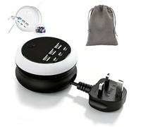 Ultimate 7-in-1 Retractable USB Charging Station with 8-Color Mood Lighting, 2026 Rotatable Retractable Power Cord, 6-USB Plug, 1.2m Hidden Cord Wide Compatibility for More Appliances (Black)
