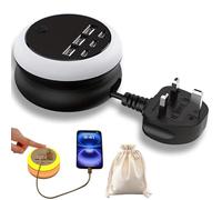Ultimate 7-in-1 Retractable USB Charging Station with 8-Color Mood Lighting, Travel Essential Multi USB C Power Strip Plug, 6-USB Plug, Portable Charger Station for More Appliances (Black)