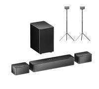 Ultimea Poseidon D50 Barre de son 5.1 + 1 paire de supports d'enceintes Steady 300, niveau surround réglable, 3 modes d'égalisation