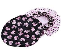 ULTNICE 2pcs Bonnet de douche imperméable Cheveux Accessoire Pour les femmes filles(bonnet noir avec papillon rose et bonnet rose avec pois marron)
