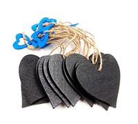 Ultnice Lot de 10 mini ardoise à suspendre en bois pour message (cœur bleu)