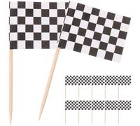 Ultnice Lot de 100 pics à cocktail avec drapeaux de course à carreaux Blanc/noir