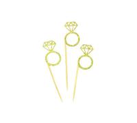 ULTNICE Lot de 20 décorations de gâteau en forme de bague en diamant pour décoration de gâteau d'anniversaire, mariage, fête prénuptiale Doré