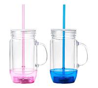 Ultra 1 Bleu 1 Rose Verre à boire LED avec Paille Verres en Plastique Bocaux Mason Couvercles et Pailles Gobelet Smoothie Couvercle Slushie Cup Poignées lumineux