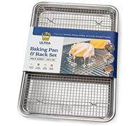 Ultra Cuisine Plaque de cuisson en aluminium avec grille de refroidissement en acier inoxydable - Demi-plaque de 33 x 45,7 cm, côtés bordés durables, facile à nettoyer, qualité commerciale pour la