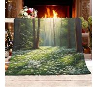 Ultra Douce et Duveteuse Couverture Douillette 130x150 cm Fleurs dans La ForêT Tranquille Lavable à sans rétrécissement ni Peluches Vert Couverture Chaude Décoration d'intérieur Plaid Polaire