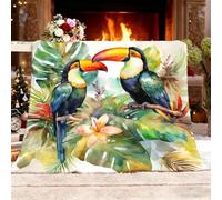 Ultra Douce et Duveteuse Couverture Douillette 130x150 cm Motif Perroquet à Feuilles De Plantes Lavable à sans rétrécissement ni Peluches Vert Couverture Chaude Décoration d'intérieur Plaid Polaire