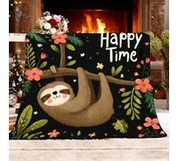 Ultra Douce et Duveteuse Couverture Douillette 140x180 cm Paresseux Animal De Dessin Animé Lavable à sans rétrécissement ni Peluches Noir Couverture Chaude Décoration d'intérieur Plaid Polaire