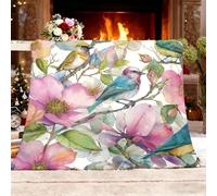 Ultra Douce et Duveteuse Couverture Douillette 150x200 cm Peinture à L'Aquarelle Fleurs d'oiseaux Lavable à sans rétrécissement ni Peluches Rose Couverture Chaude Décoration d'intérieur Plaid Polaire