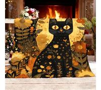 Ultra Douce et Duveteuse Couverture Douillette 180x200 cm Dessin Animé Fleurs Chats Lavable à sans rétrécissement ni Peluches Couleur Orange Couverture Chaude Décoration d'intérieur Plaid Polaire