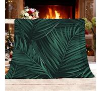 Ultra Douce et Duveteuse Couverture Douillette 180x200 cm Feuilles De Plantes ForestièRes Lavable à sans rétrécissement ni Peluches Vert Foncé Couverture Chaude Décoration d'intérieur Plaid Polaire