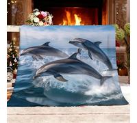 Ultra Douce et Duveteuse Couverture Douillette 180x200 cm Gros Plan Dynamique d'un Dauphin Lavable à sans rétrécissement ni Peluches Bleu Couverture Chaude Décoration d'intérieur Plaid Polaire