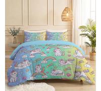 Ultra Doux Housse de Couette 140 x 200 cm, Licorne Nuages Impression Parure de Lit Décor de Chambre, Dessin Animé Minimaliste Microfibre Housses de Couette avec Fermeture éClair, Bleu Clair