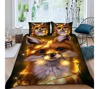 Ultra Doux Housse de Couette 220X240 Animal Renard 3D Imprimé Housse Couette Microfibre Hypoallergique Parure de Lit Renard Rouge Luxueuse Housse Couette Queen Size