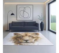 Ultra-Doux Moderne Poils Courts Salle de Séjour Tapis Salon Jaune Blanc Animaux Lions Peinture à l'huile 50_x_80_cm Convient aux Chambres, dortoirs, Salons et décoration intérieure.