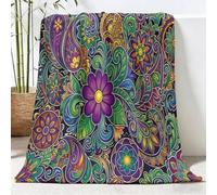 Ultra Doux Polaire en Flanelle Couverture 180 x 200 cm, Morris Vintage Chaude Confortable Couvertures, Paisley Motif Arabesque Moelleuse Légères Couverture pour Voyager Lit ou Canapé, Violet Vert