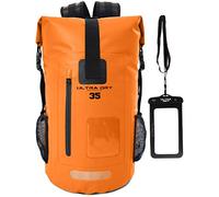 Ultra Dry Adventurer Sac à dos étanche avec pochette étanche pour téléphone - Idéal pour bateau, kayak, pêche, rafting, natation, camping et snowboard, Orange, 35 L