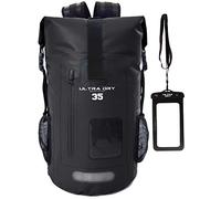 Ultra Dry Adventurer Sac à dos étanche avec pochette étanche pour téléphone - Idéal pour bateau, kayak, pêche, rafting, natation, camping et snowboard, Noir , 35 L