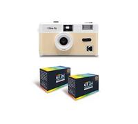 KODAK Ultra F9 - Appareil Photo Argentique Réutilisable 35mm, Objectif Fixe 31mm F/9, Flash Intégré, Chargement Facile, Rembobinage Manuel - Beige + 2 Pellicules Couleur 24 Expositions
