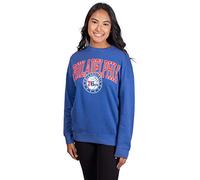 Ultra Game NBA Official Women's Extra Soft Fleece Distressed Oversized Pullover Sweatshirt, Philadelphia 76ers, Team Color, Large