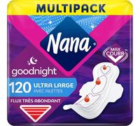 Ultra Goodnight Large - Serviettes Hygiéniques Nuit Avec Ailettes - Protections Hygiéniques Pour Femme Avec Flux Abondant 120 Unités