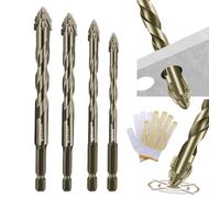 Ultra Hard Alloy Drill Bit Kit - 4 Tooth High Strength Eccentric Drills Bit Set, Four-Flute Eccentric Drill Bits for Concrete, Glass, Tile, Wood (6+8+10+12mm)