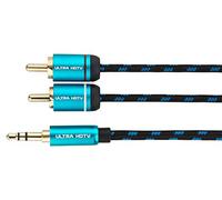 Ultra HDTV Câble Audio Stéréo - 2m Jack 3,5mm Mâle vers 2 RCA Cinch Mâle, Connecteurs Plaqués Or, Gaine Tressée Robuste et Flexible en Nylon, Cordon pour Smartphone, PC - Haut-Parleurs