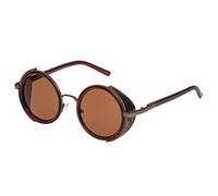 Ultra Marron Cadre Marron Lentilles Violettes Rondes Lunettes de Soleil Steampunk Retro Femmes Hommes Gothique Cyber Métal Cuivre UV400 Unisexe