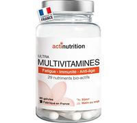 ULTRA Multivitamines | 29 Nutriments Bio-actifs dont Vitamines C & D + Ferments Lactiques | 90 gélules | Pour Vitalité, Immunité et Stress | Fabriqué en France par Actinutrition