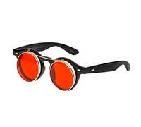 Ultra Noir avec Verres Rouges Flip Up Lunette De Soleil Homme Lunette de Soleil Femme Steampunk Rondes Lunette Retro Femmes Hommes Victorien Punk Gothique UV400 Unisex Steampunk Glasses