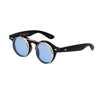 Ultra Noir Cadre Aqua Bleu Lentiles Flip Up Lunette De Soleil Homme Lunette de Soleil Femme Steampunk Rondes Lunette Retro Femmes Hommes Victorien Punk Gothique UV400 Unisex Steampunk Glasses