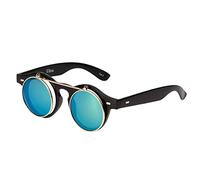 Ultra Noir Cadre Vert Foncé Lunettes Flip Up Lunette De Soleil Homme Lunette de Soleil Femme Steampunk Rondes Lunette Retro Femmes Hommes Victorien Punk Gothique UV400 Unisex Steampunk Glasses