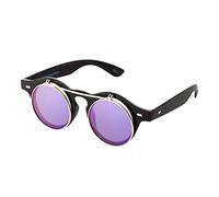 Ultra Noires avec Verres Violets Flip Up Lunette De Soleil Homme Lunette de Soleil Femme Steampunk Rondes Lunette Retro Femmes Hommes Victorien Punk Gothique UV400 Unisex Steampunk Glasses